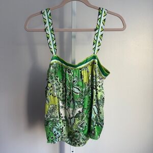 Hale Bob Green Floral Tank Top Sleeveless Casual Blouse Summer Size S